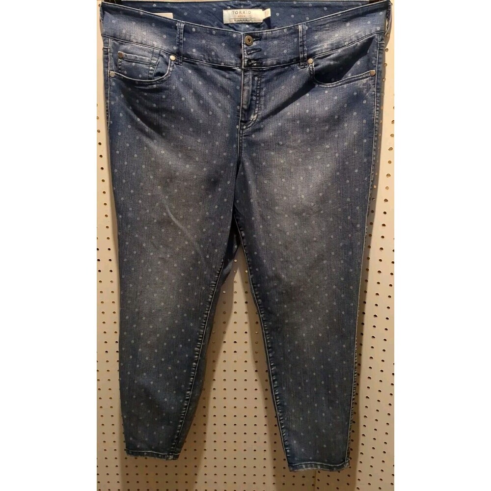 Torrid Denim Jeans Jeggings 20R Polka Dot Blue Pockets